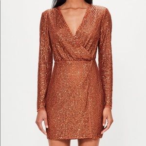 peace + love copper sequin wrap mini dress